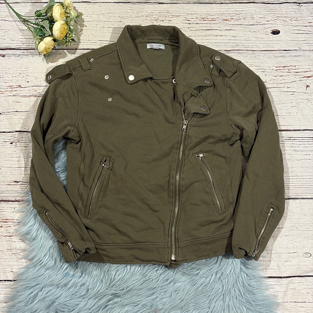 Evereve French Terry Olive Green Moto Jacket - Picture 2 of 9